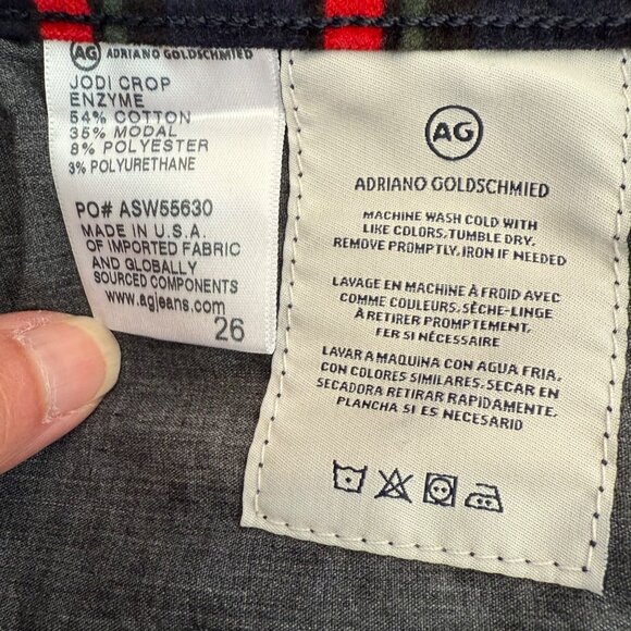 AG Jeans Jodi High Rise Slim Flare Crop Button Up Velvet Blue Green Red Striped - Picture 6 of 8